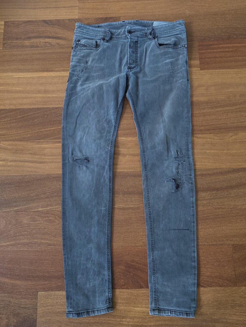 Diesel Sleenker 0676P Jeans Mens 34 Gray Distressed Stretch Skinny Grunge